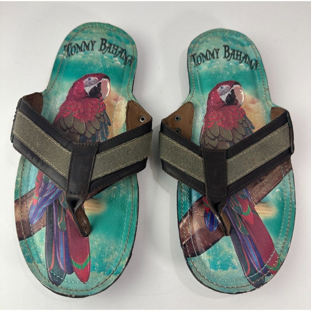 Tommy Bahama Samoa Parrot Beach Vibes Leather Sandals Men's Size 8 M Flip Flops - Picture 5 of 14